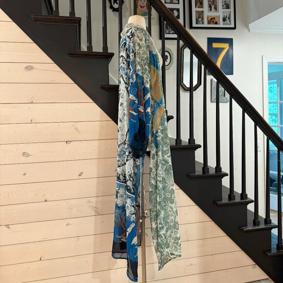 Free People Kimono Keeping Up With Indigo Mixed Print Sheer Lightweight One Size - Picture 8 of 8